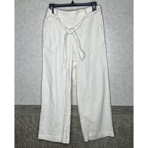 J. Crew Factory Womens Pants Size 4 Beige Khaki Linen Wide Leg Cropped B3 - Picture 1 of 8